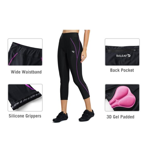 Baleaf - Bike Shorts 3D Padded Cycling Pants High Waisted Tummy Control Capris - Picture 3 of 14